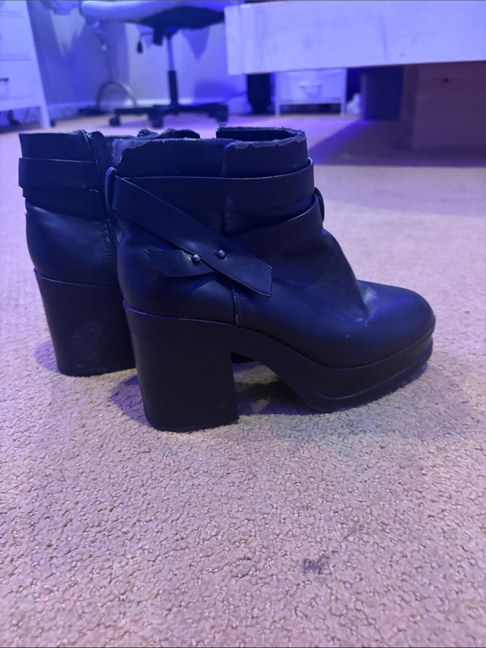 Forever 21 Black Chunky Platform Ankle Boots with Wrap Strap